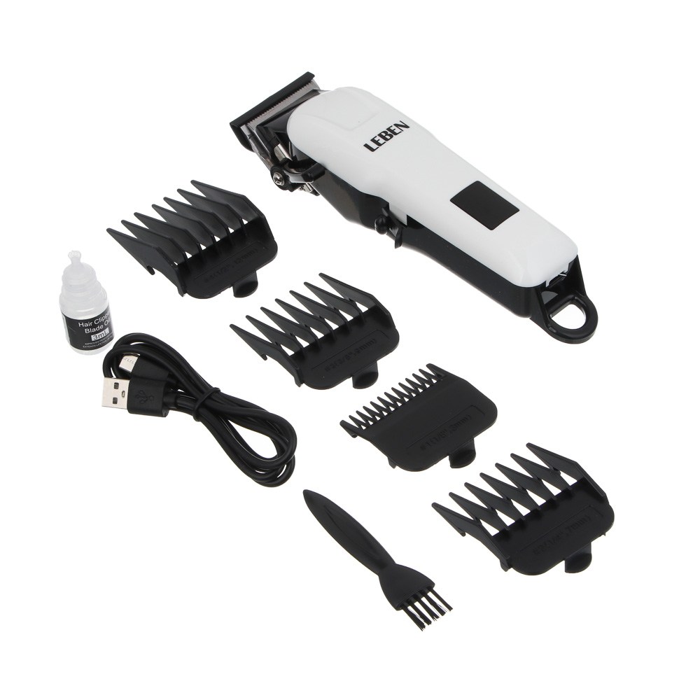 LEBEN Машинка для стрижки волос, 4 насадки: 3/7/9/12мм, Li-ion 3,7в/1200мАч, USB - #3