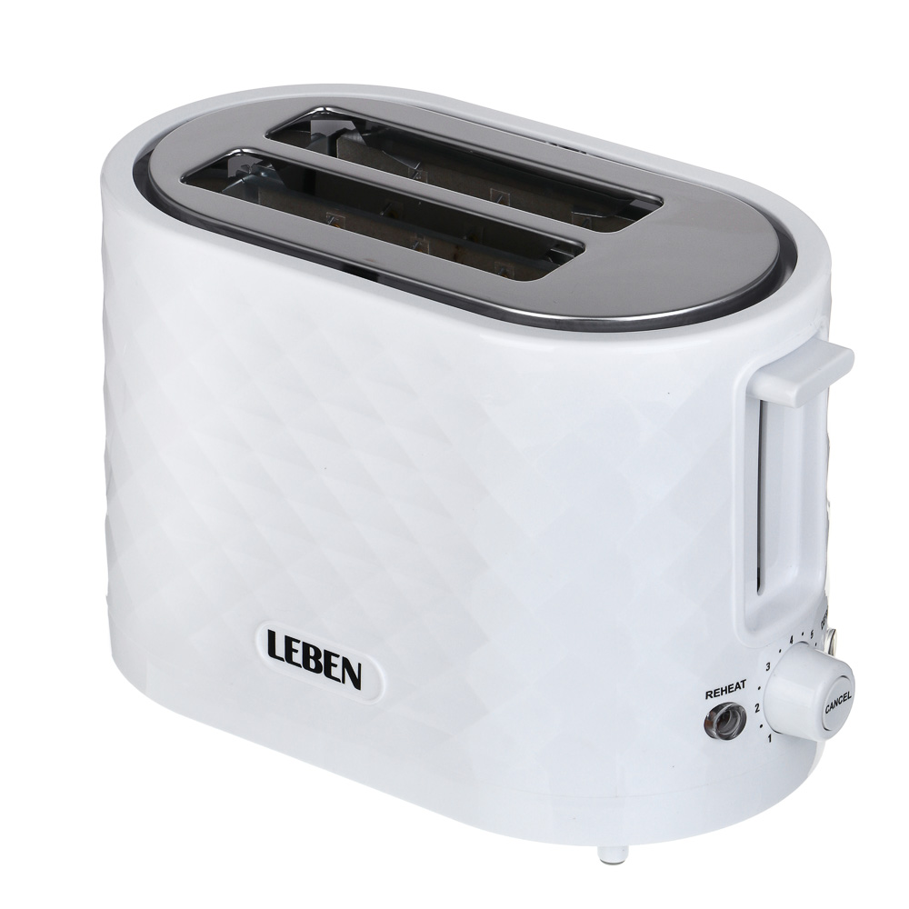 LEBEN Тостер, 650 Вт, 2 слота, режим разморозки, поддон для крошек, пластик, металл, белый - #1