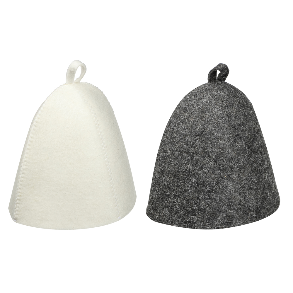 Шапка банная без вышивки Амонд (эконом), войлок белый/серый - #1