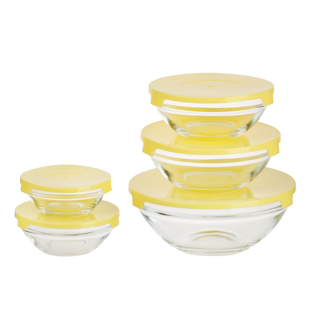 MILLIMI Набор салатников с крышкой 5 шт: 900/ 500/350/200/130 мл, стекло, пластик, желтый - #3