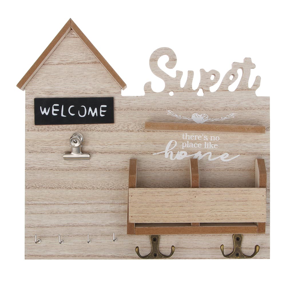 Ключница открытого типа, с полками, 8 крючков, 28x26см, МДФ, металл - #1