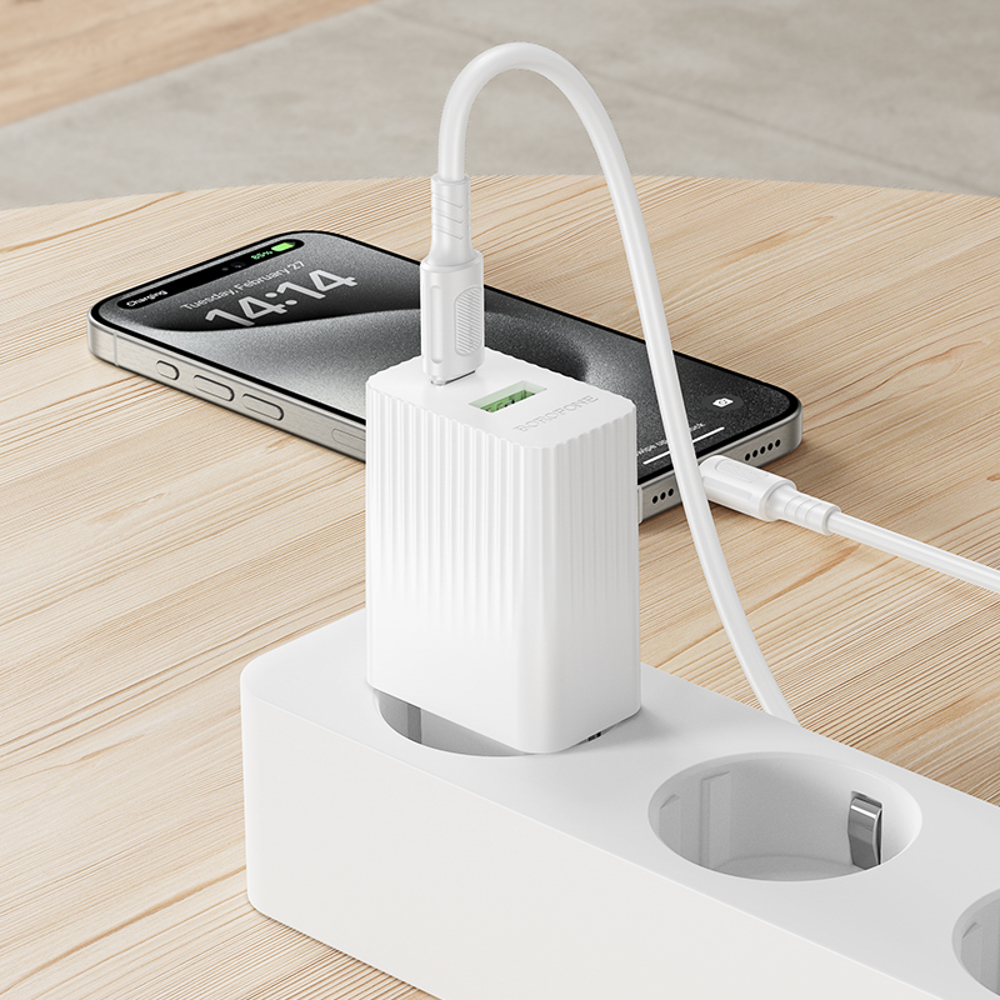 Сетевое зарядное устройство BOROFONE модель BAS74A, 1xUSB-C PD, 1xUSB-A QC 20W, цвет: белый - #6