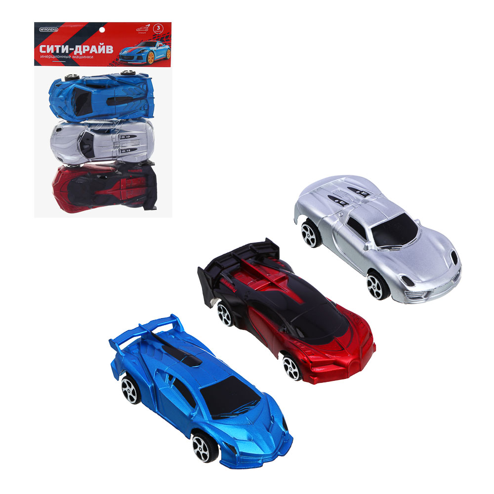 ИГРОЛЕНД Машинки "Сити драйв" 3 шт, инерция, PP, 22х12х3 см, 2 дизайна - #1