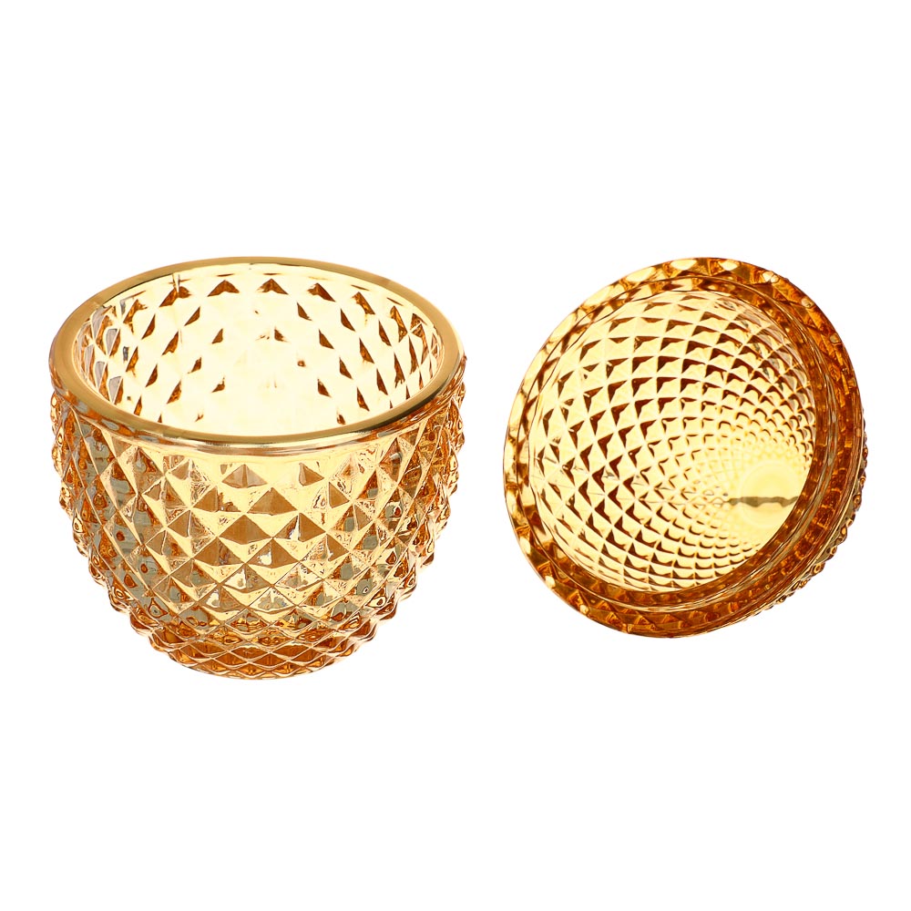 Шкатулка стеклянная в виде яйца, 8x12 см, цвет золотой - #2