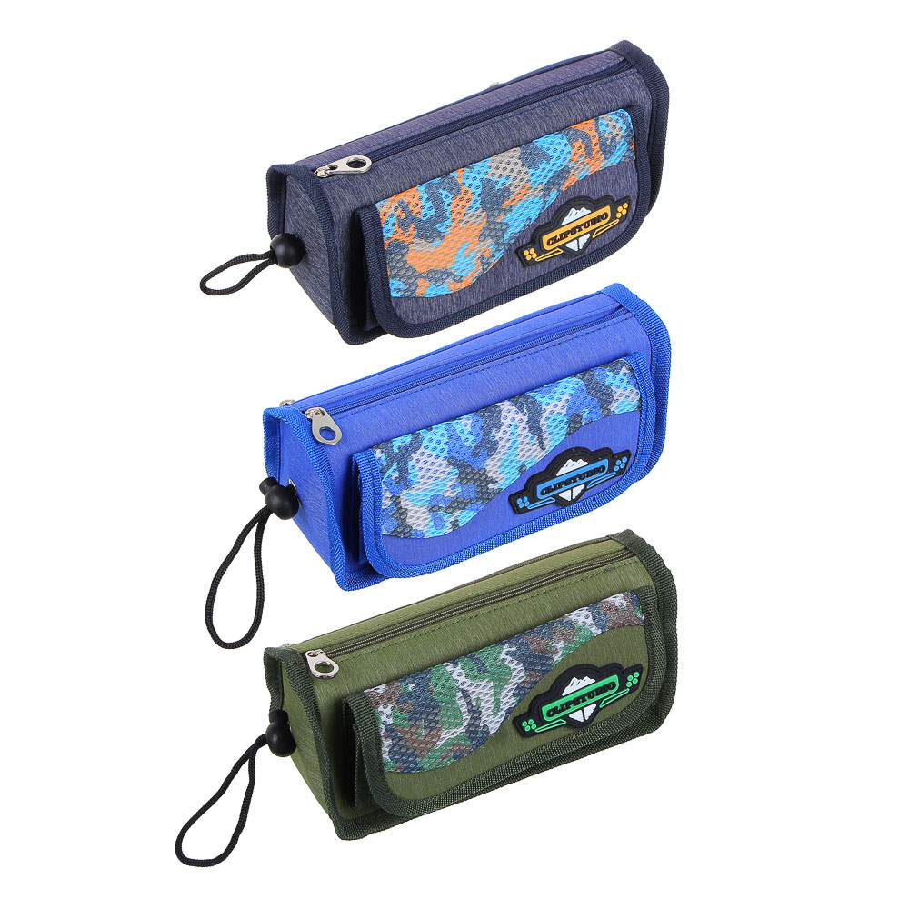 Пенал прямоугольный 20х9х5,5см, 1 отд., 1 карман, п/э под ткань, нашивка, ручка с фиксатором, 3цвета - #1