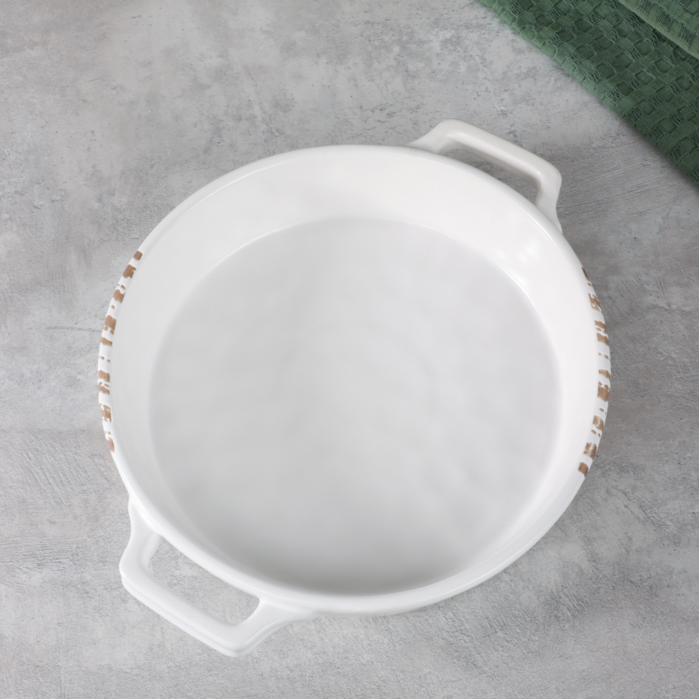 MILLIMI Форма для запекания и сервировки кругл.с ручками, керамика, 25,5х21,5х5см, 1л, белая - #16