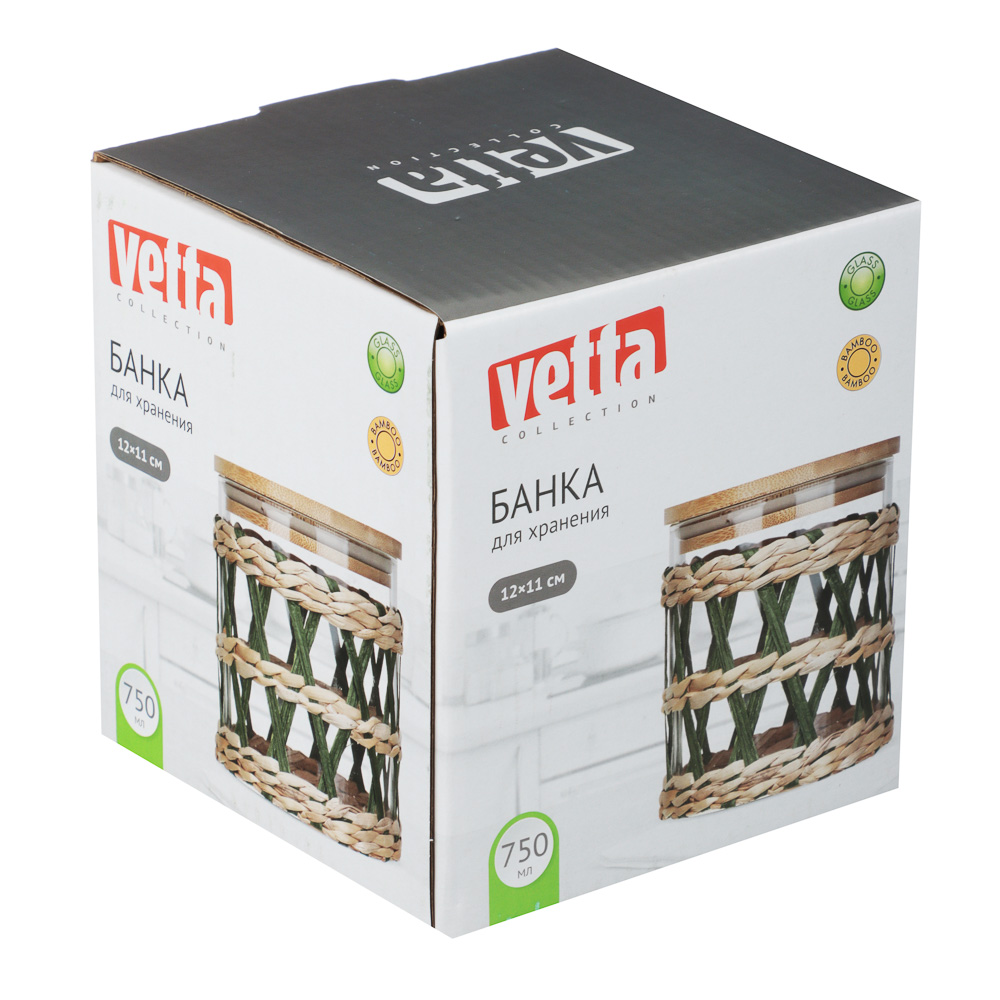 VETTA ЭКО Жгут Банка для хранения 750мл, 12х11см, стекло, бамбук - #5