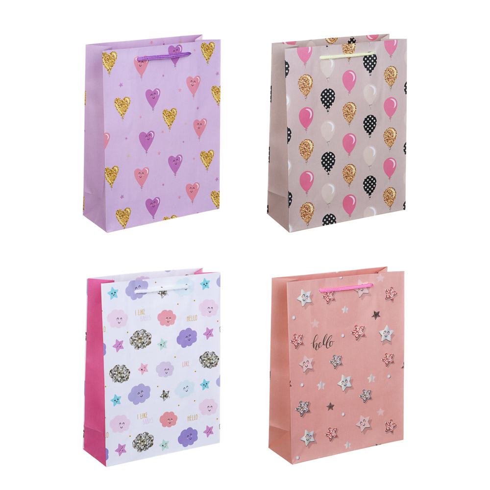 Пакет подарочный бумажный, 18x24x7 см,128 гр, 4 дизайна, паттерн - #1