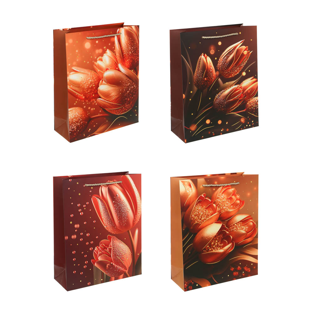 Пакет подарочный бумажный тм LADECOR L 26x32x10 см, "Цветы" арт 2, 4 диз. - #1
