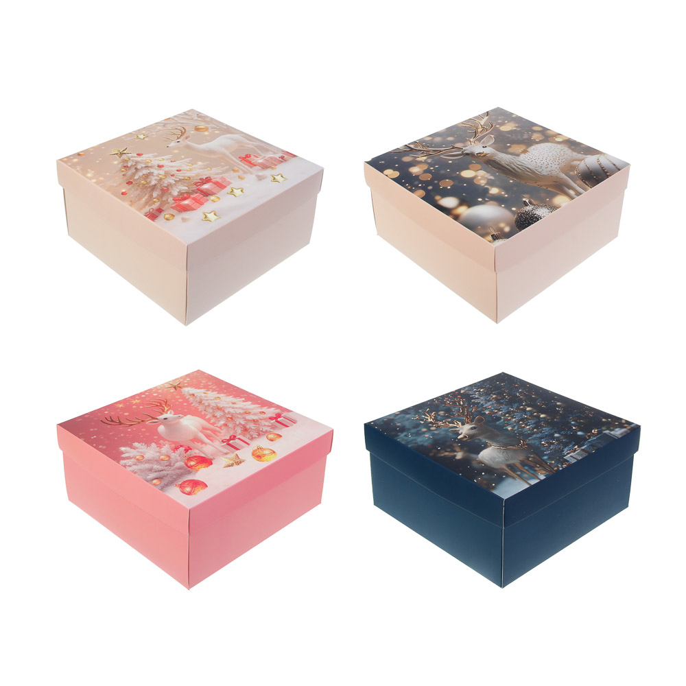 Коробка складная, 19,5x19,5x9,5см, бумага, арт.2, 4 дизайна - #1
