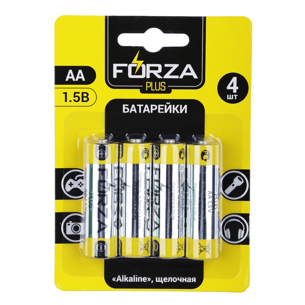 Батарейки щелочные, 4 шт, щелочная, тип AA (LR6), BL, FORZA "Alkaline" - #1