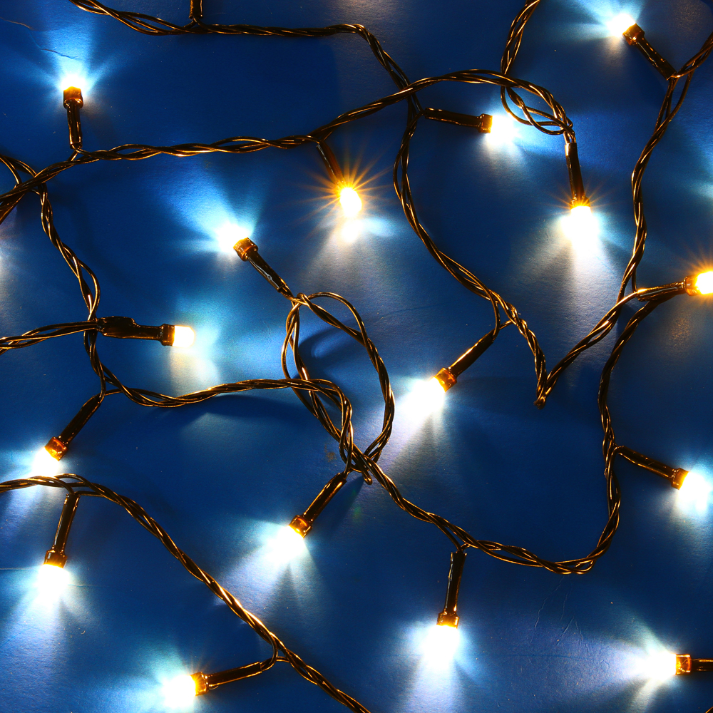 СНОУ БУМ Гирлянда эл. вьюн 10м, 100LED, 6-гран. диод с пузырями, шампань, 8 реж., ПВХ черный, 220В - #1