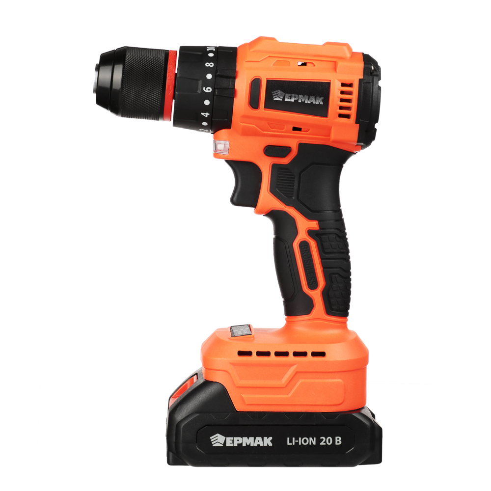 ЕРМАК Дрель-шуруповерт на АКБ, Бесщет., удар, 20В-2,0А Li-ion (1шт), з/у, мет.патр,45H*m, (ONE) - #3