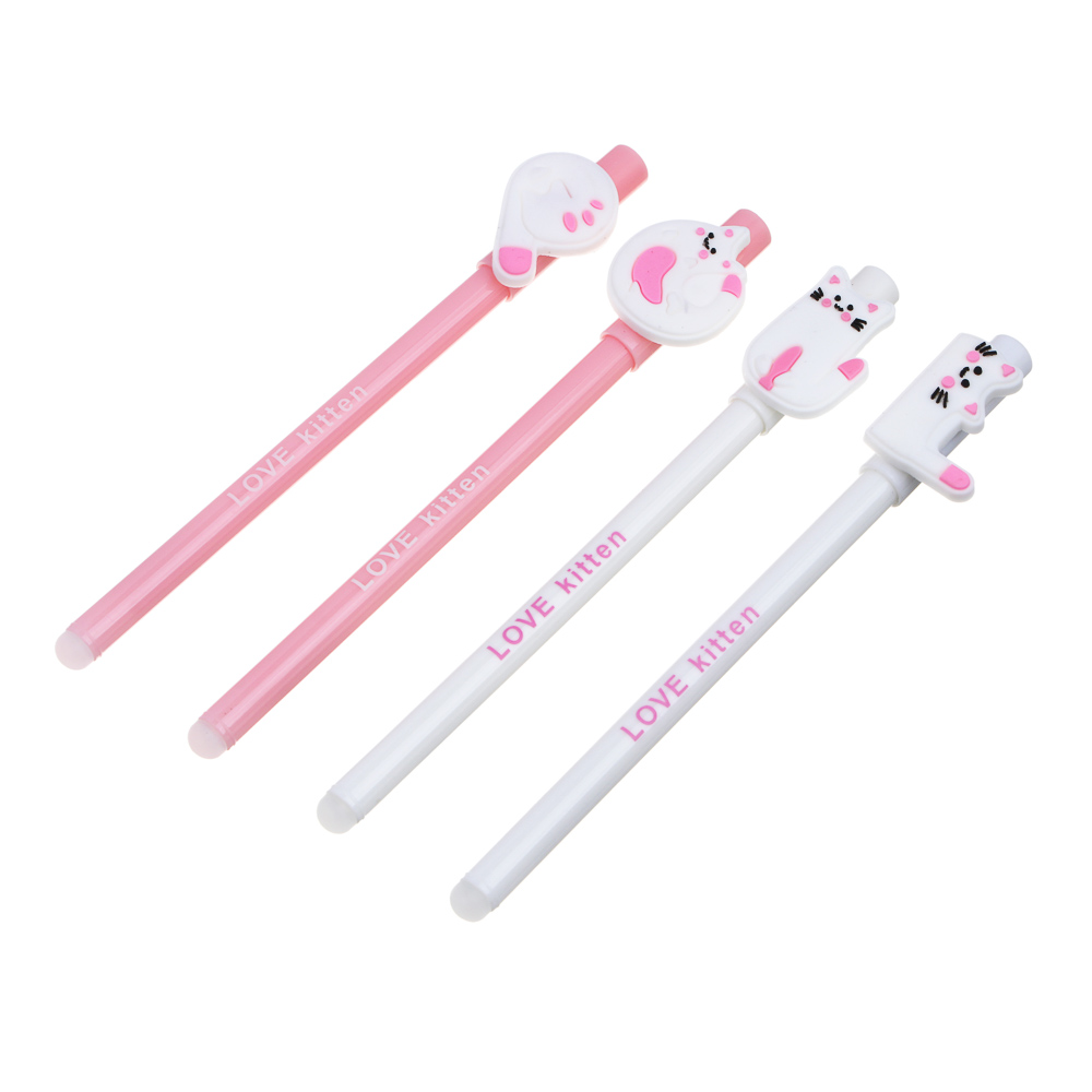 Ручка гелевая "пиши-стирай" синяя, фигурка в форме котика, 4 дизайна - #1