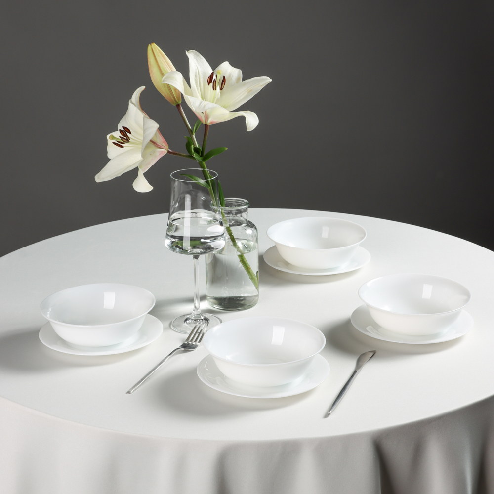 MILLIMI Набор столовой посуды 8пр (тарелка 17,5см - 4шт., салатник 16,5см - 4шт.), опаловое стекло - #6