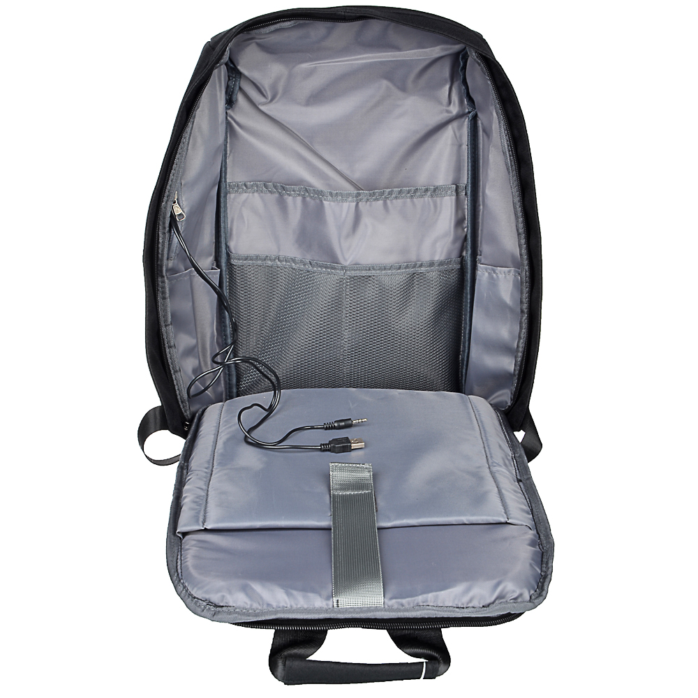 Рюкзак подростковый, 45x32x15см, 1 отделение, ПЭ, иск.кожа, спинка с эрг.элем., USB, черный - #5
