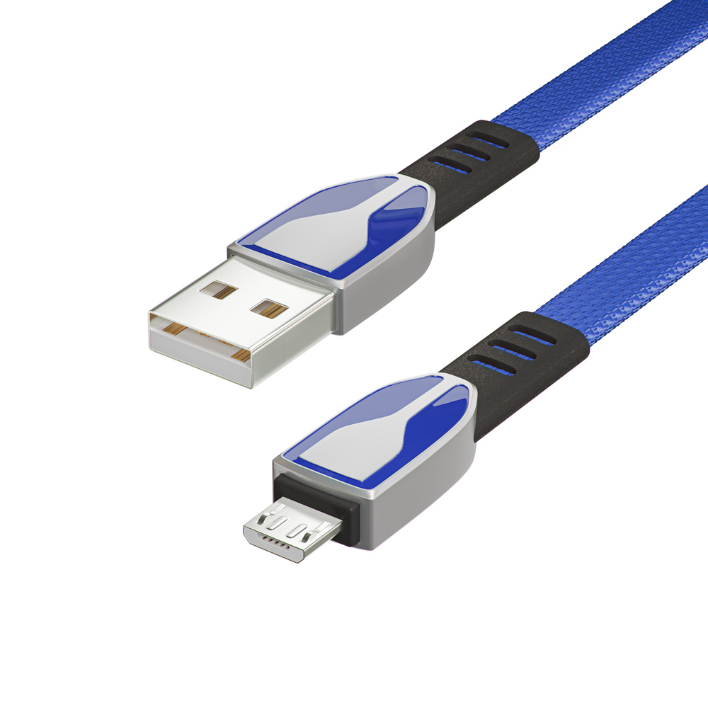 BY Кабель для зарядки Графика Micro USB, 1м, Быстрая зарядка QC3.0, штекер металл, синий - #4