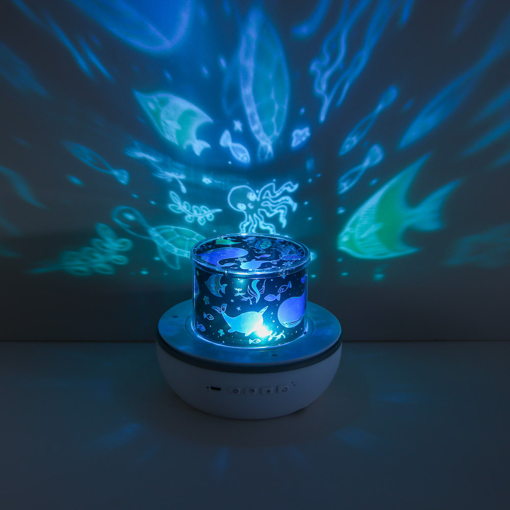 Светильник-ночник проектор BY Зайка, колонка Bt 3Вт, 6 проекций, акб. 1200mAh, USB 5В, пульт, белый - #1