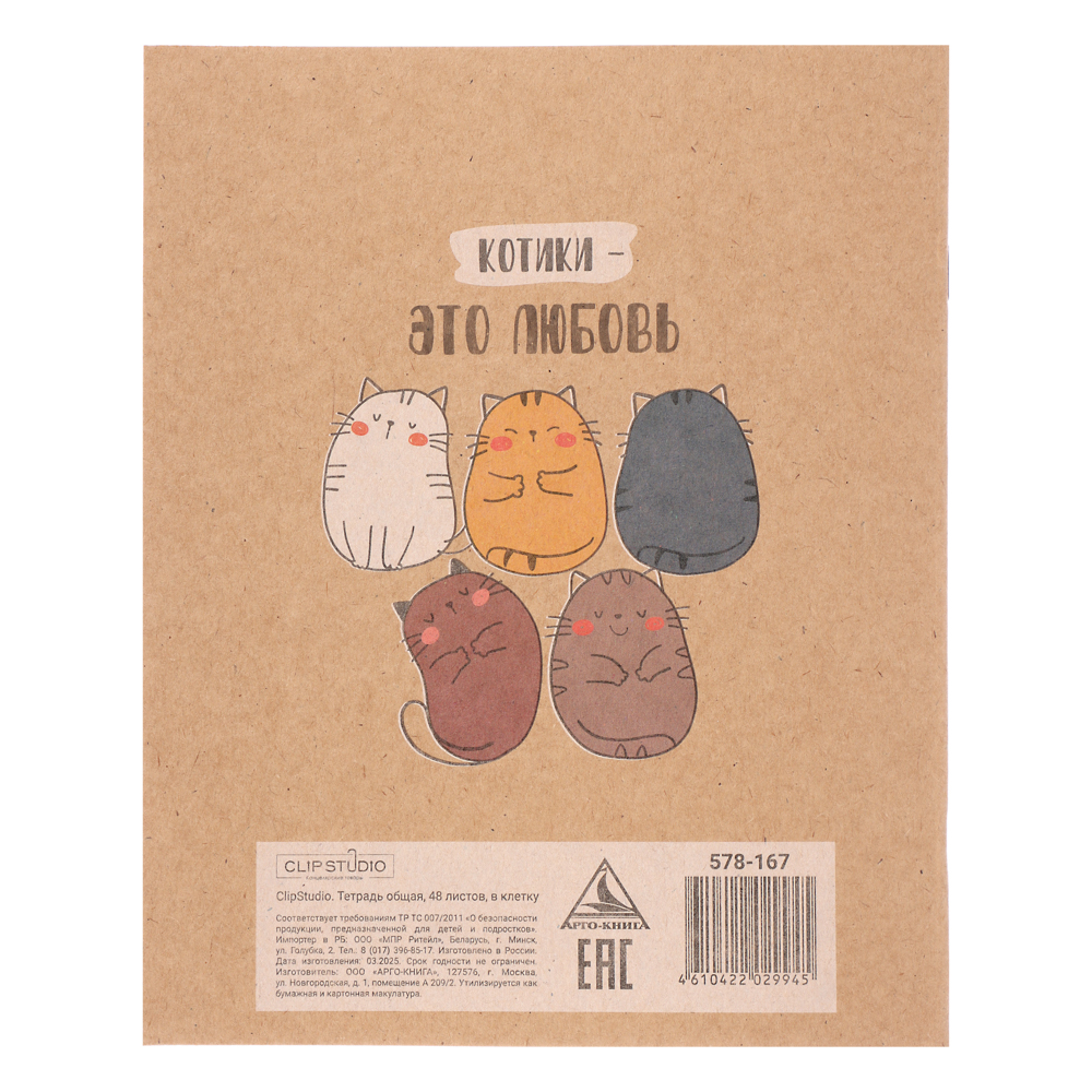 ClipStudio Тетрадь 48л. в клетку, офсет, обл. мел.картон, скрепка, крафт, 4 диз. - #9