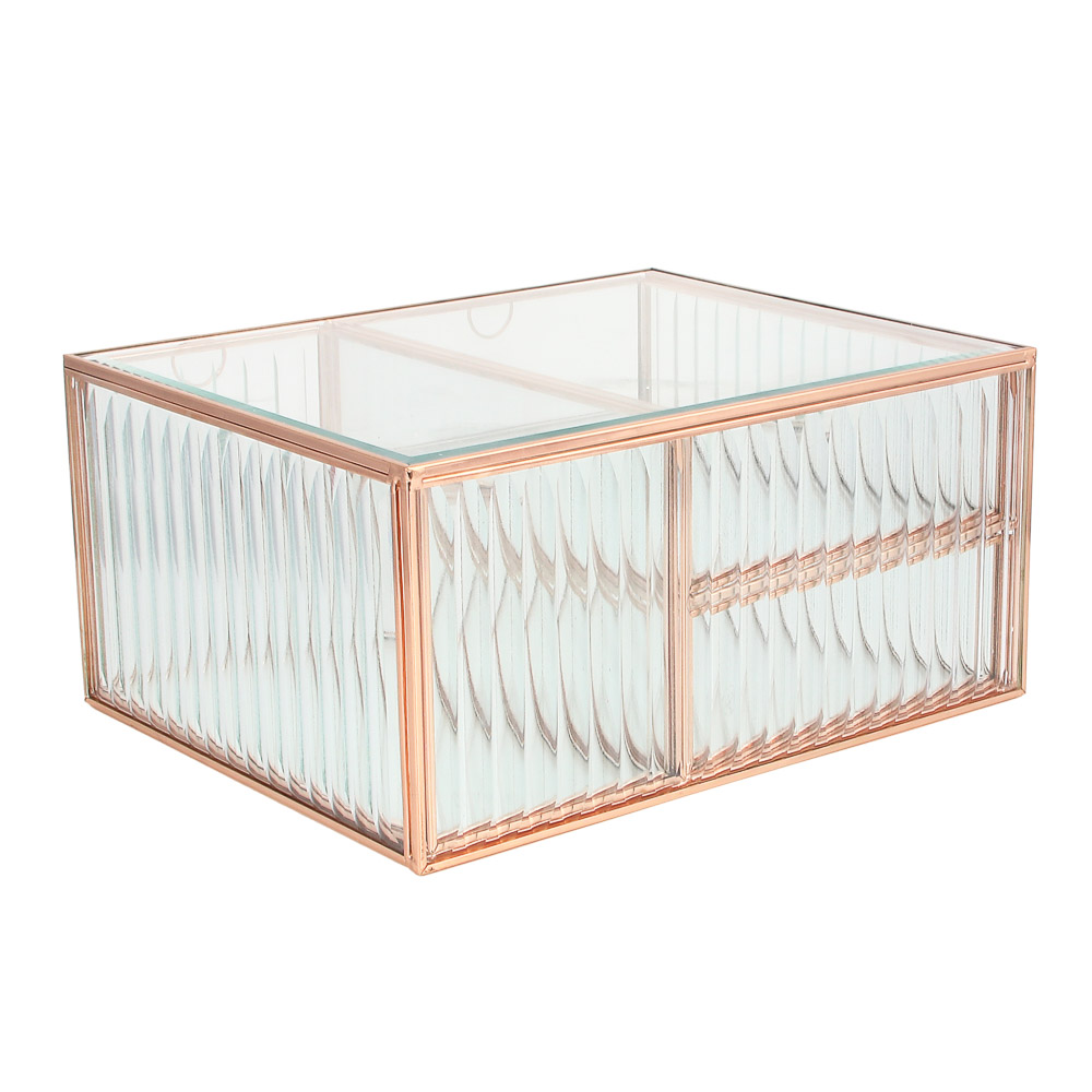 Органайзер для косметики, стеклянный, многоуровневый, с золотой отделкой, 25x20x24 см - #5