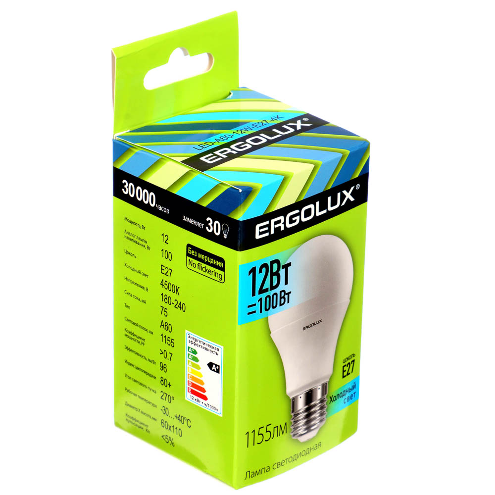 Ergolux LED-A60-12W-E27-4K (Эл.лампа светодиодная ЛОН 12Вт E27 4500K 180-240В), 12151 - #2