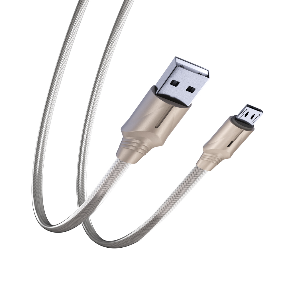 BY Кабель для зарядки Серебро Micro USB, 1м, Быстрая зарядка QC3.0, штекер металл, серебристый - #5