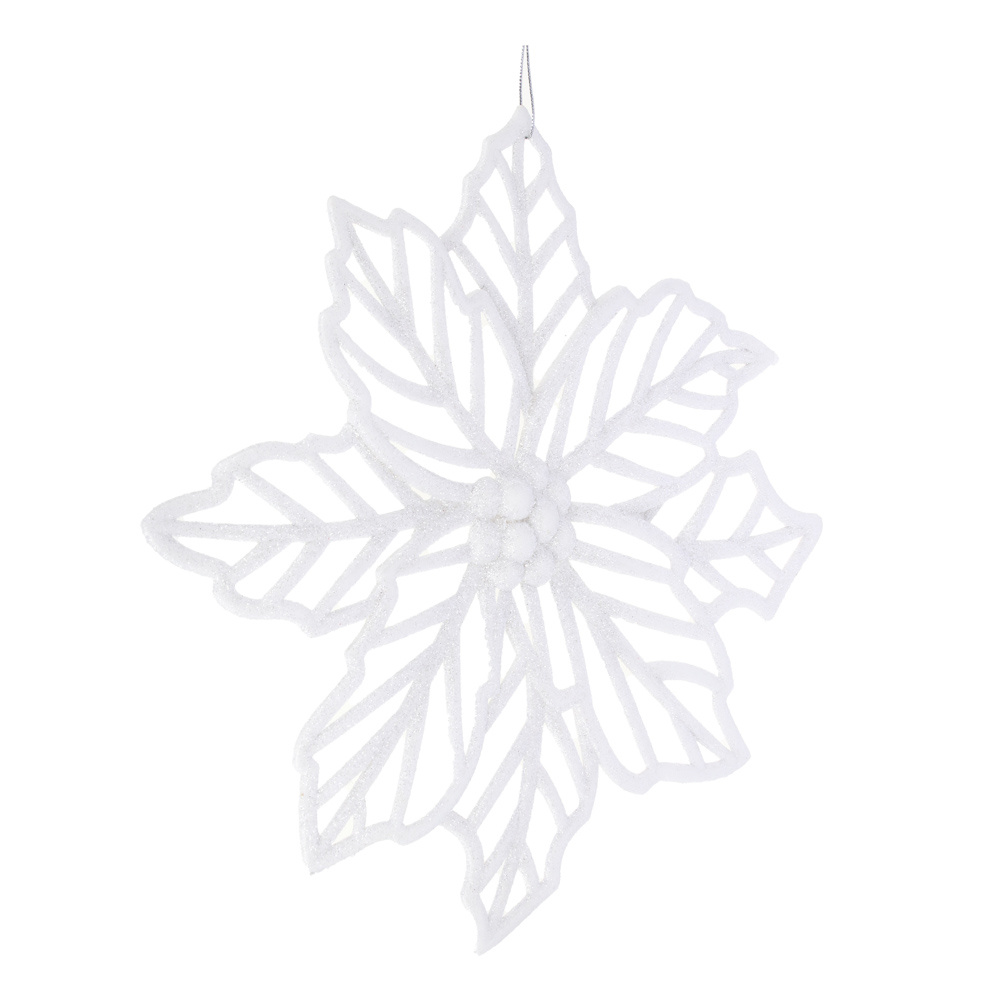 СНОУ БУМ Подвеска декоративная в виде цветка, белый глиттер, пластик, 26см - #2