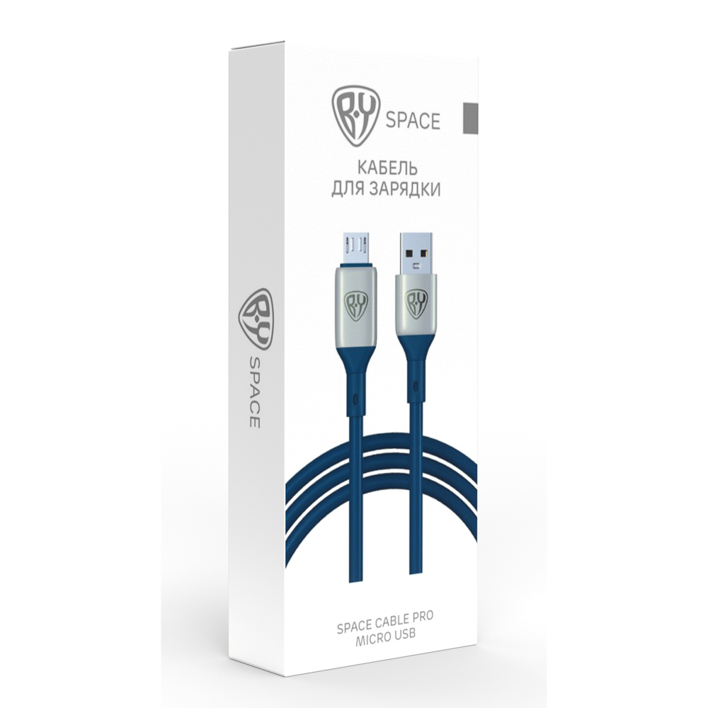 BY Кабель для зарядки Space Cable Pro Micro USB, 1м, Быстрая зарядка QC3.0, штекер металл, синий - #2