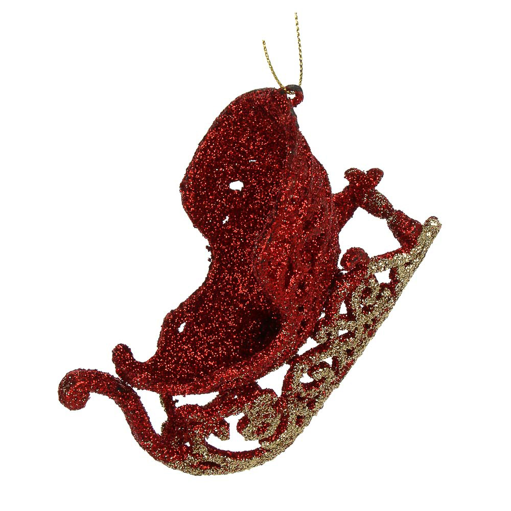 СНОУ БУМ Подвеска декоративная "Сани" 10.5x6x3.5 см, пластик, глиттер, красный - #1