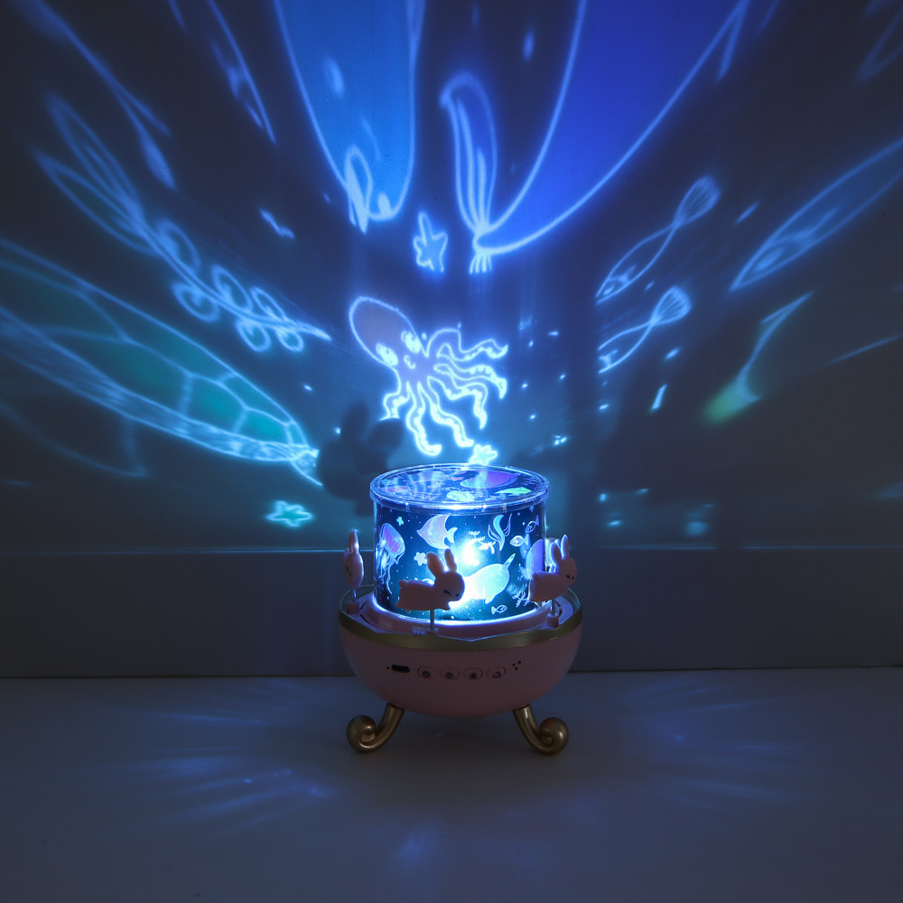 Светильник-ночник проектор BY Карусель, 6 проекций, акб. 1200mAh, USB 5В, розовый - #1