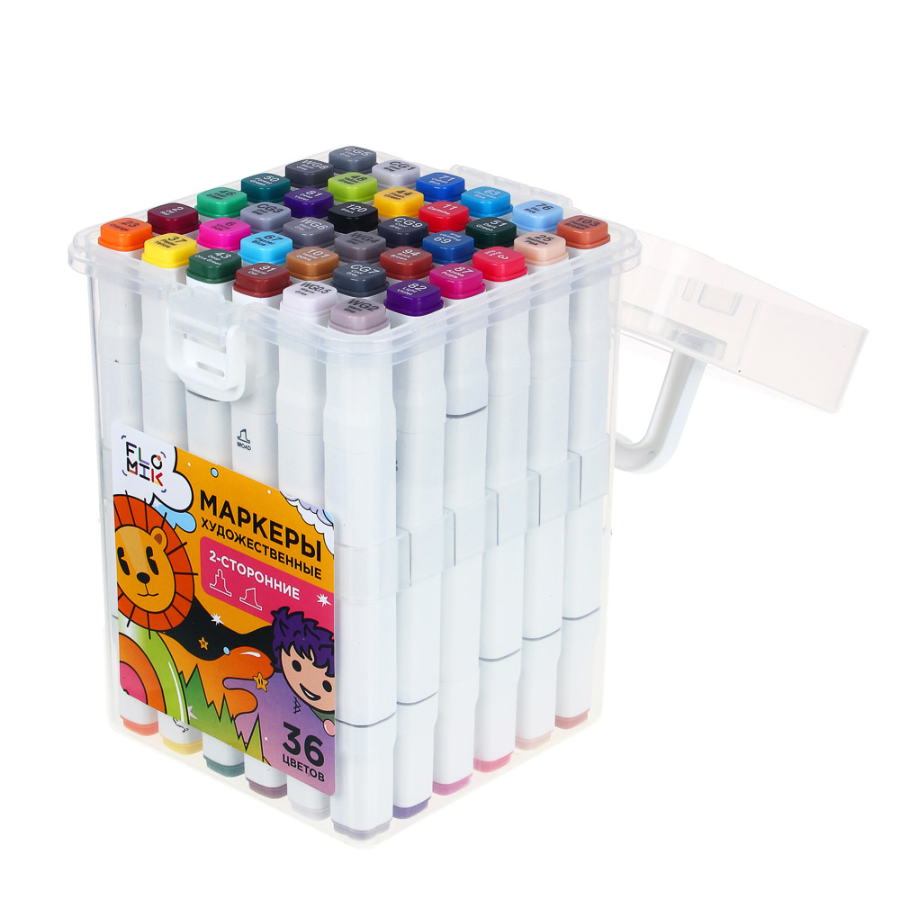 FLOMIK Набор маркеров худож., 36 цветов, 2-сторонний (скошенный 6мм + круглый 2мм), в пластик.боксе - #2