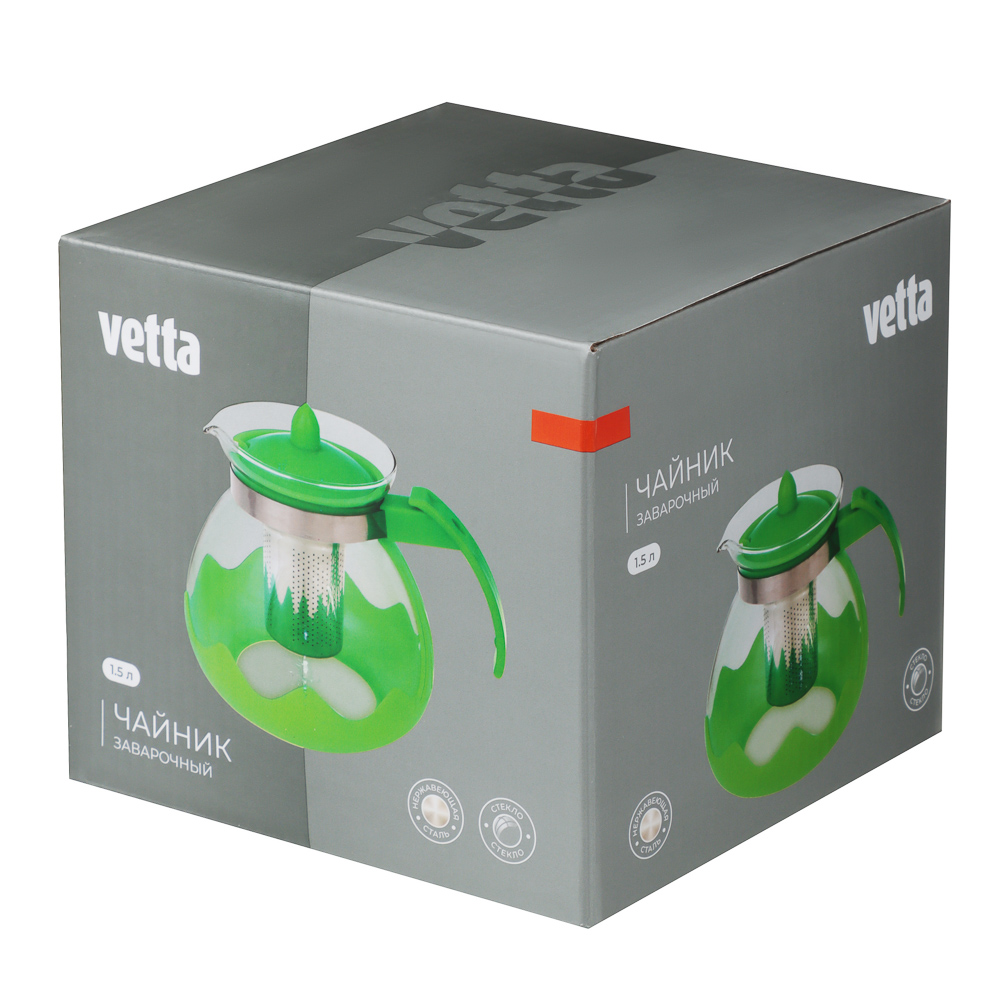 VETTA Классик Чайник заварочный 1,5л, стекло, нерж.сталь - #7