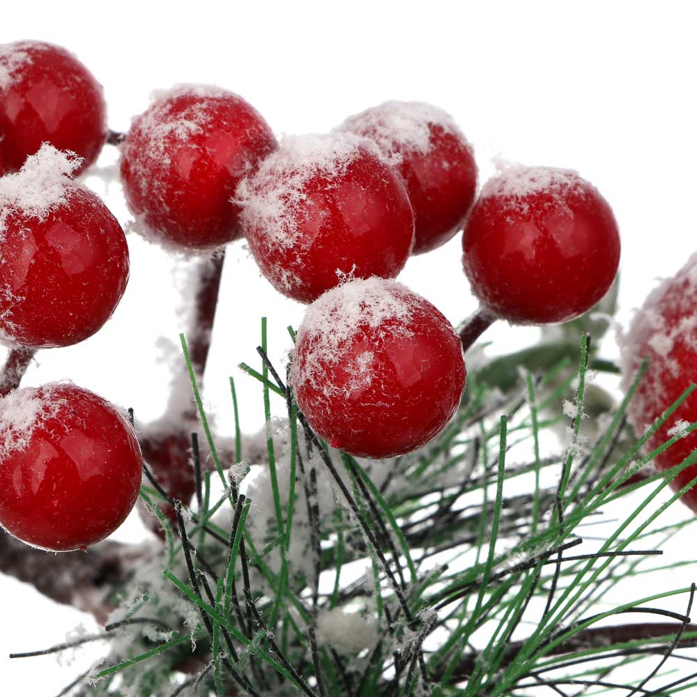 СНОУ БУМ Веточка заснеженная с ягодами 30 см, металл, пластик - #2