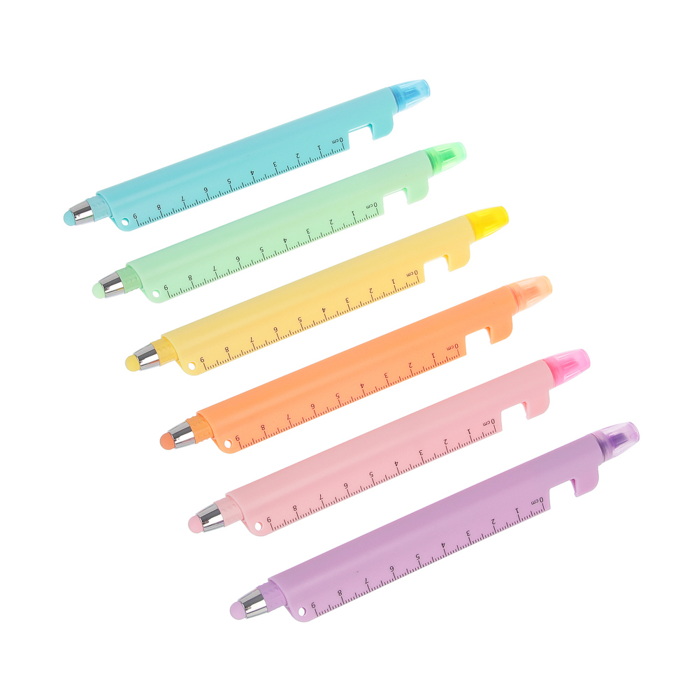 Маркер-выделитель 5 в 1 (ручка шариковая синяя, подставка, стилус, линейка), 6 цветов - #13