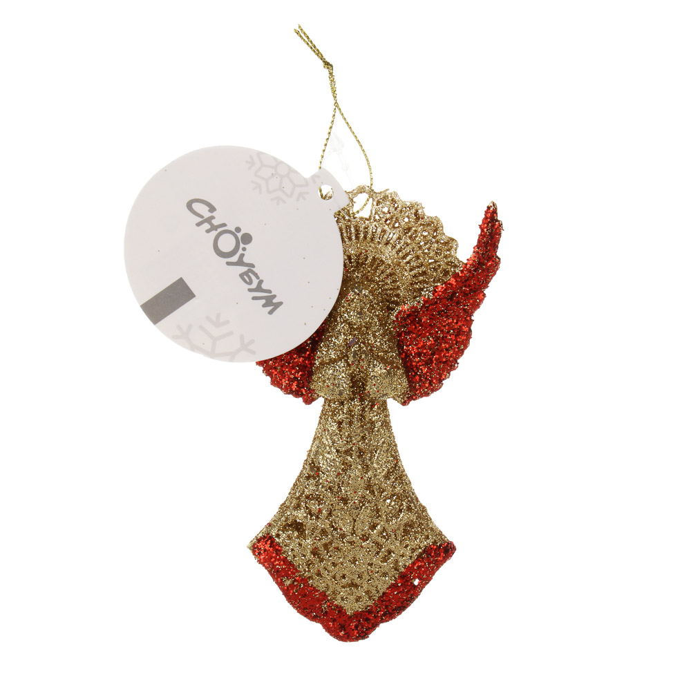 СНОУ БУМ Подвеска декоративная "Ангел" 13 см, пластик, глиттер, золото, красный - #5