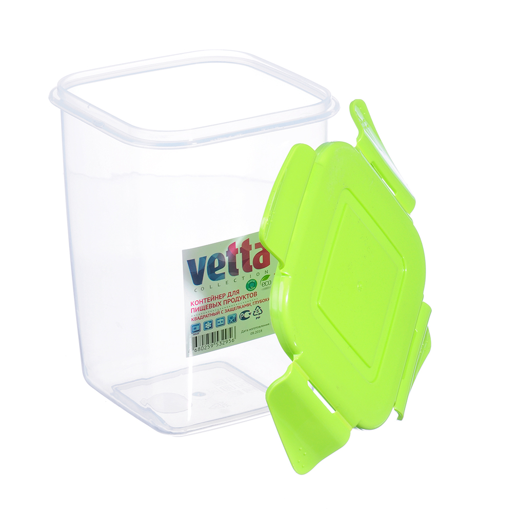 Контейнер глубокий 1 л для СВЧ пластик, квадратный с защелками, VETTA - #2