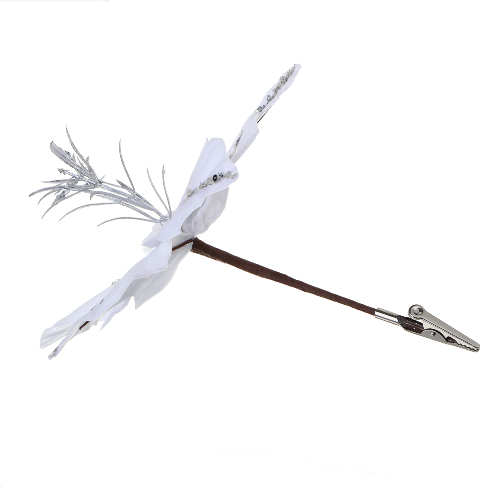 СНОУ БУМ Пуансетия 15 см на прищепке (5 лепестков), глиттер, металл, полиэстер, 26-605 - #4