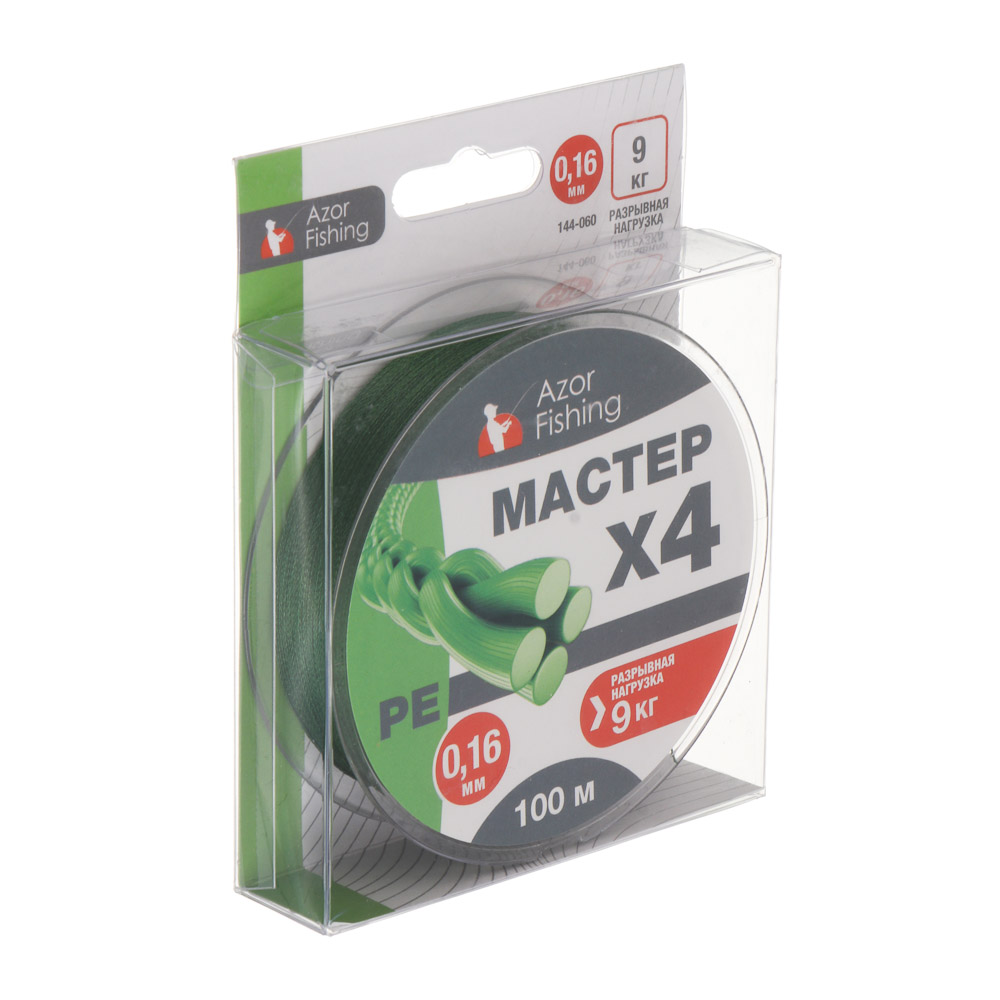 Леска плетеная "PE Мастер" тм AZOR FISHING, 100м, 0,16мм, 9,0кг, зеленая - #5