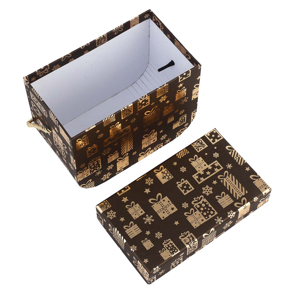 Набор подарочных коробок 2 в 1 (15x11,5x7,9 см, 17,7x13,4x10,4 см) с золотым фольг.слоем, коричневый - #4