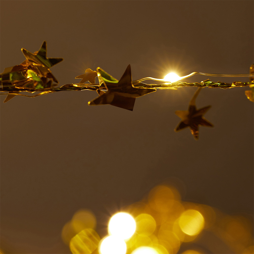 СНОУ БУМ Гирлянда эл. нить росы медь "Золотые звезды", 5м, 50LED, шампань, пост.св., 3хАА - #11