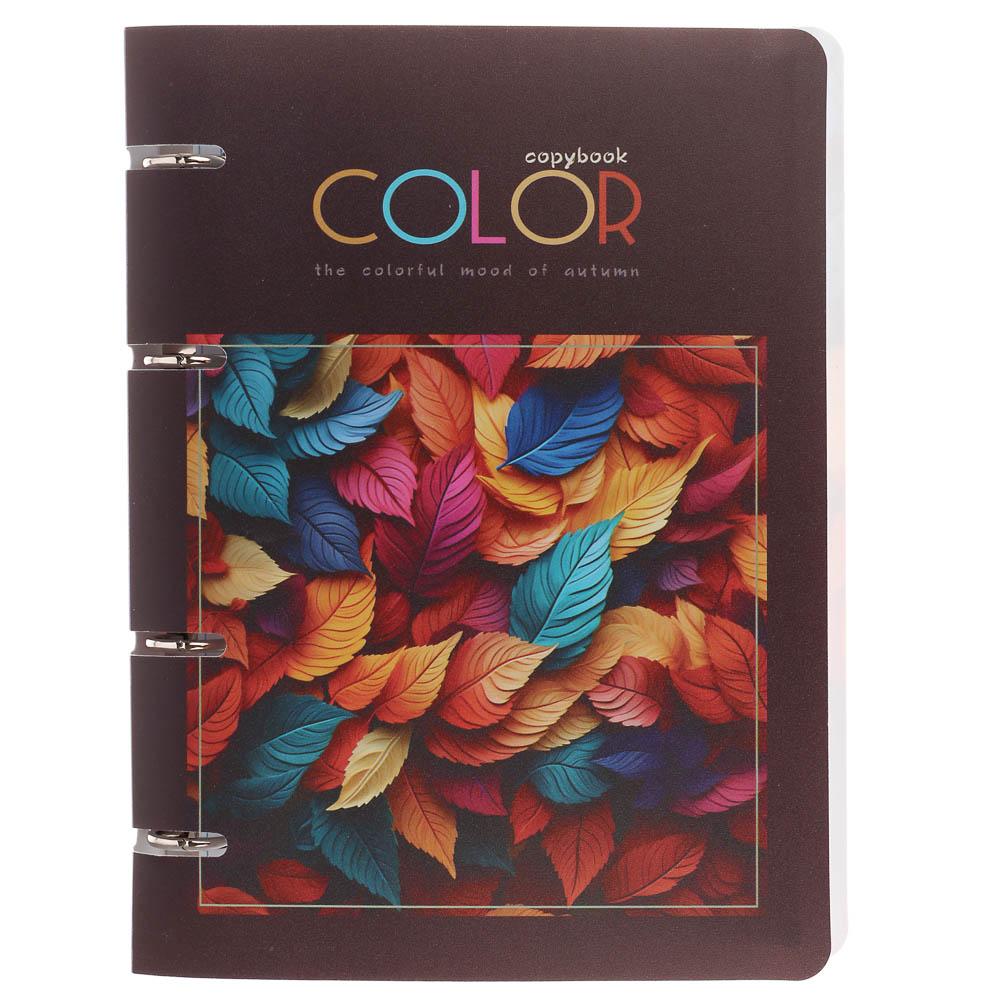 Тетрадь на кольцах А5, 80 л., клетка, обложка пластик, белый блок, микс - #10