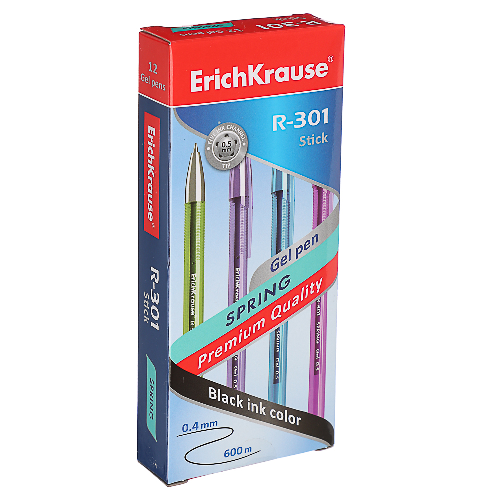 Erich Krause Ручка гелевая черная "R-301 Джел Стик Спринг", наконечник 0,5мм, пластик, 53349 - #4