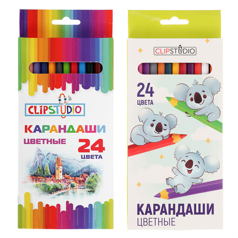 Карандаши 24цв. ClipStudio шестигранные заточ., пластик, улучшенное письмо, в карт.коробке - #1