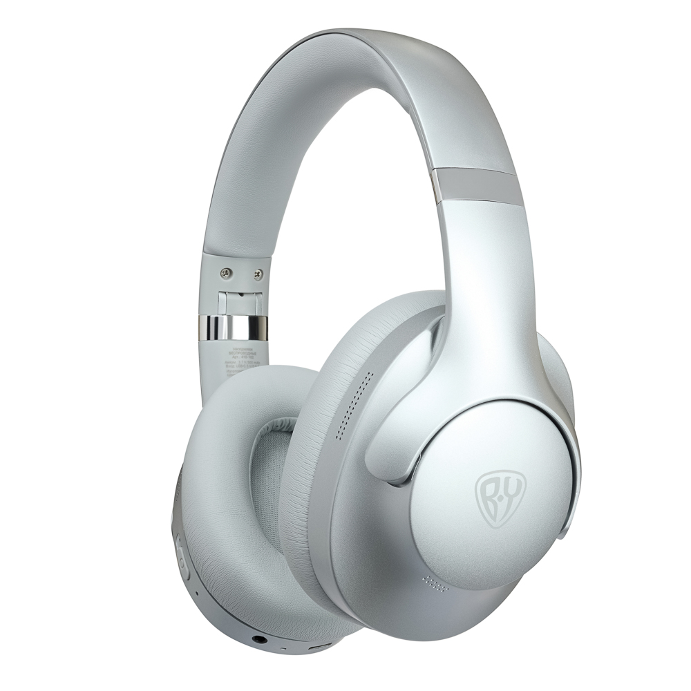 BY Наушники беспроводные полноразмерные AeroSound, шумоподавление ANC, экокожа, 500мАч, серебро - #1