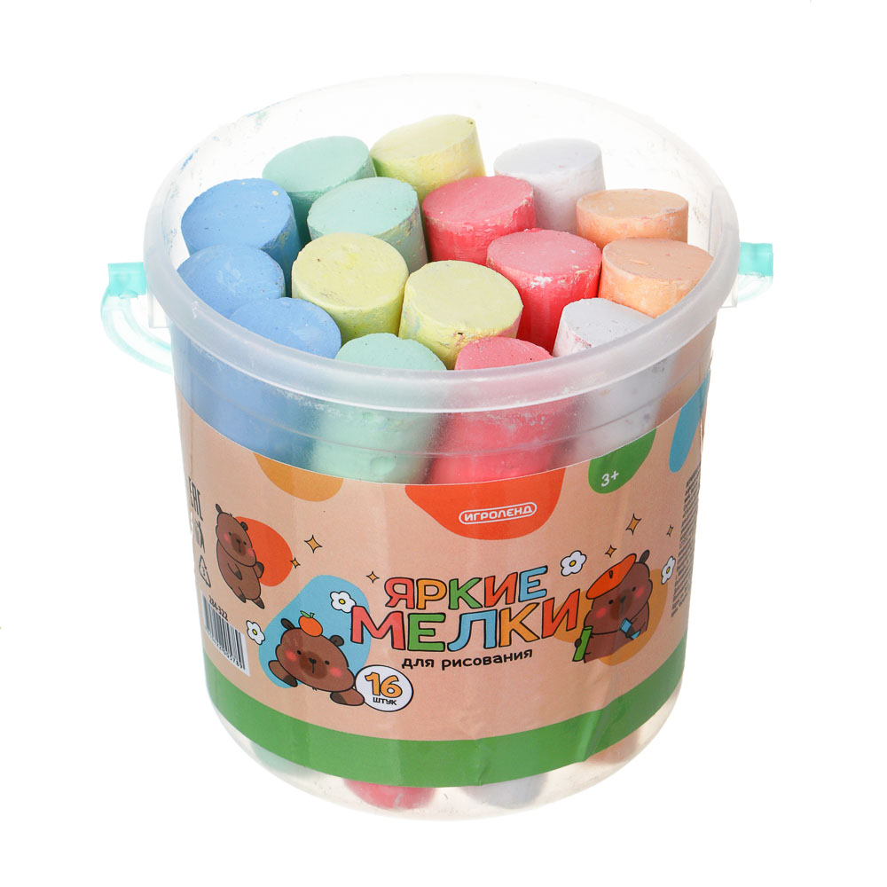 Мелки для рисования на асфальте «Русские Супергерои», BY, цветные в ведерке, 16 шт, мел, 9х9см - #1