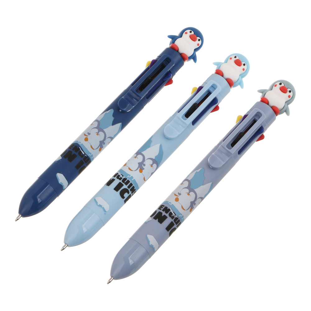 Ручка шариковая автоматическая 8-цветная 0,7мм, с фигуркой в форме пингвина, 3 вида, шоу-бокс - #1