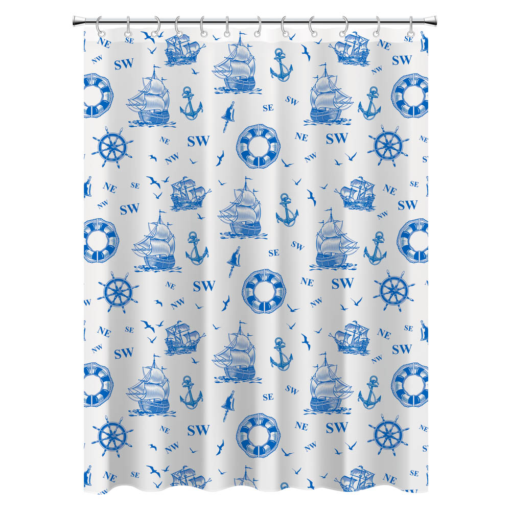 VETTA Шторка для ванной, ПВД, 180x180см, "Парусник", бело-синий - #1
