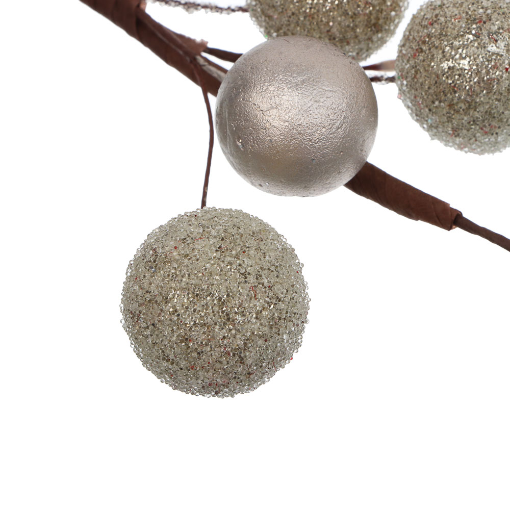 СНОУ БУМ Ветка с декоративными шариками 34 см, металл, пластик, глиттер, 2 цвета, золото, шампань - #3