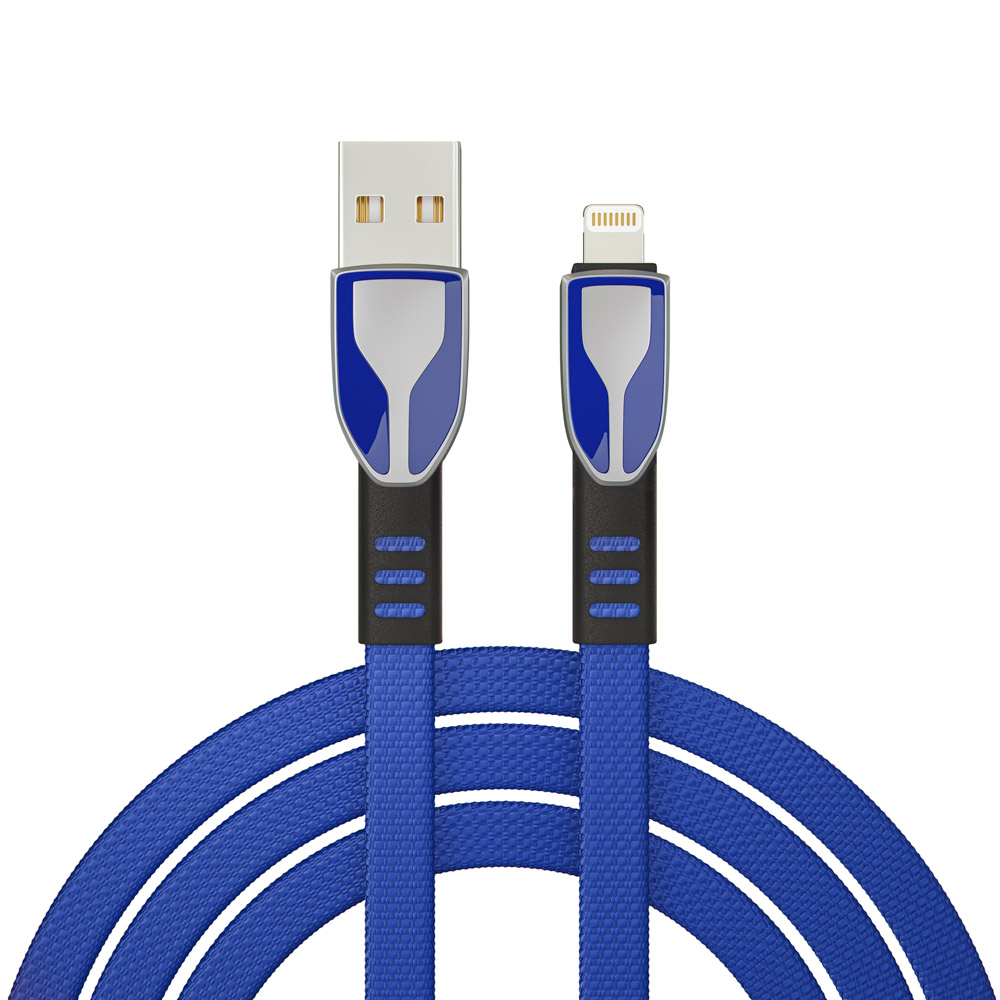 BY Кабель для зарядки Графика iP, 2.4А, 1м, Быстрая зарядка, штекер металл, синий - #1