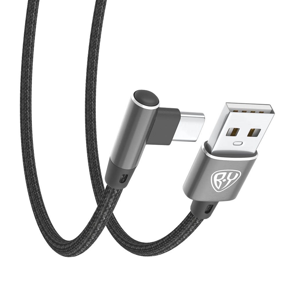 Кабель для зарядки USB(A)-Type C, 36Вт BY Угловой, 1 м, 3A, нейлон, чёрный - #5